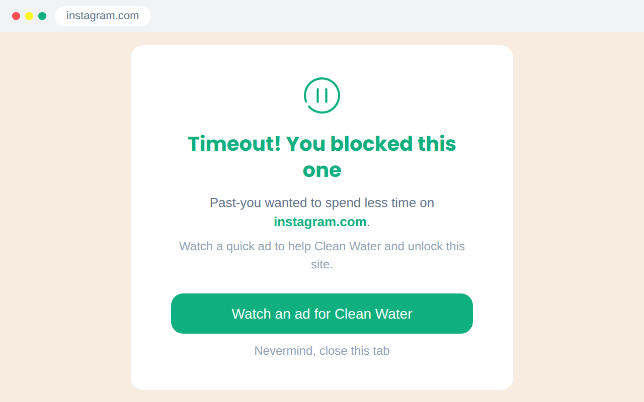 Block screen on instagram.com